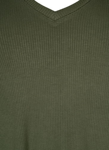 Viskose T-Shirt mit Ripp und V-Ausschnitt, Thyme, Packshot image number 2