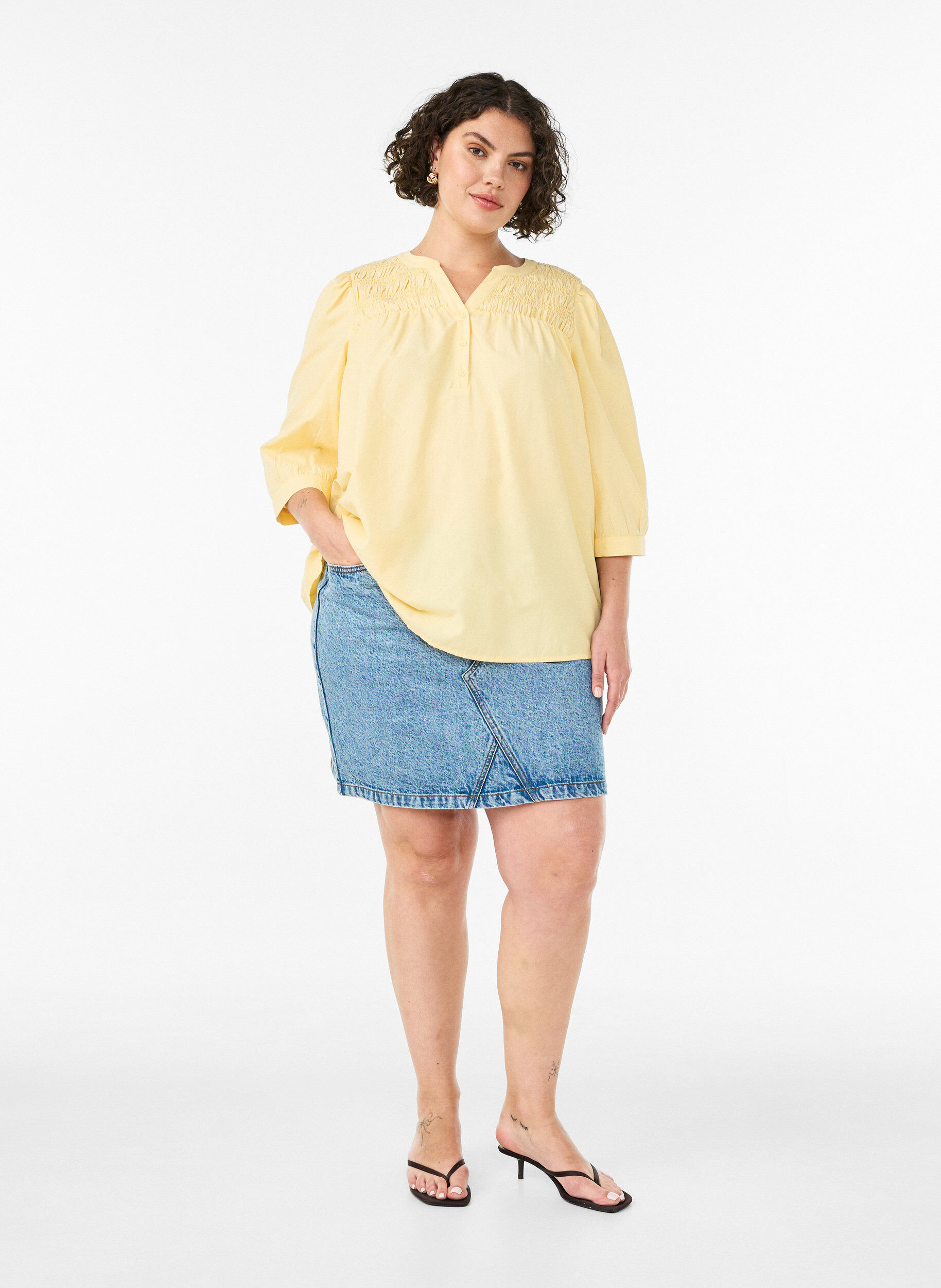 ZizziBluse mit Smock und 3/4-&Auml;rmeln, Gelb, Model image number 1