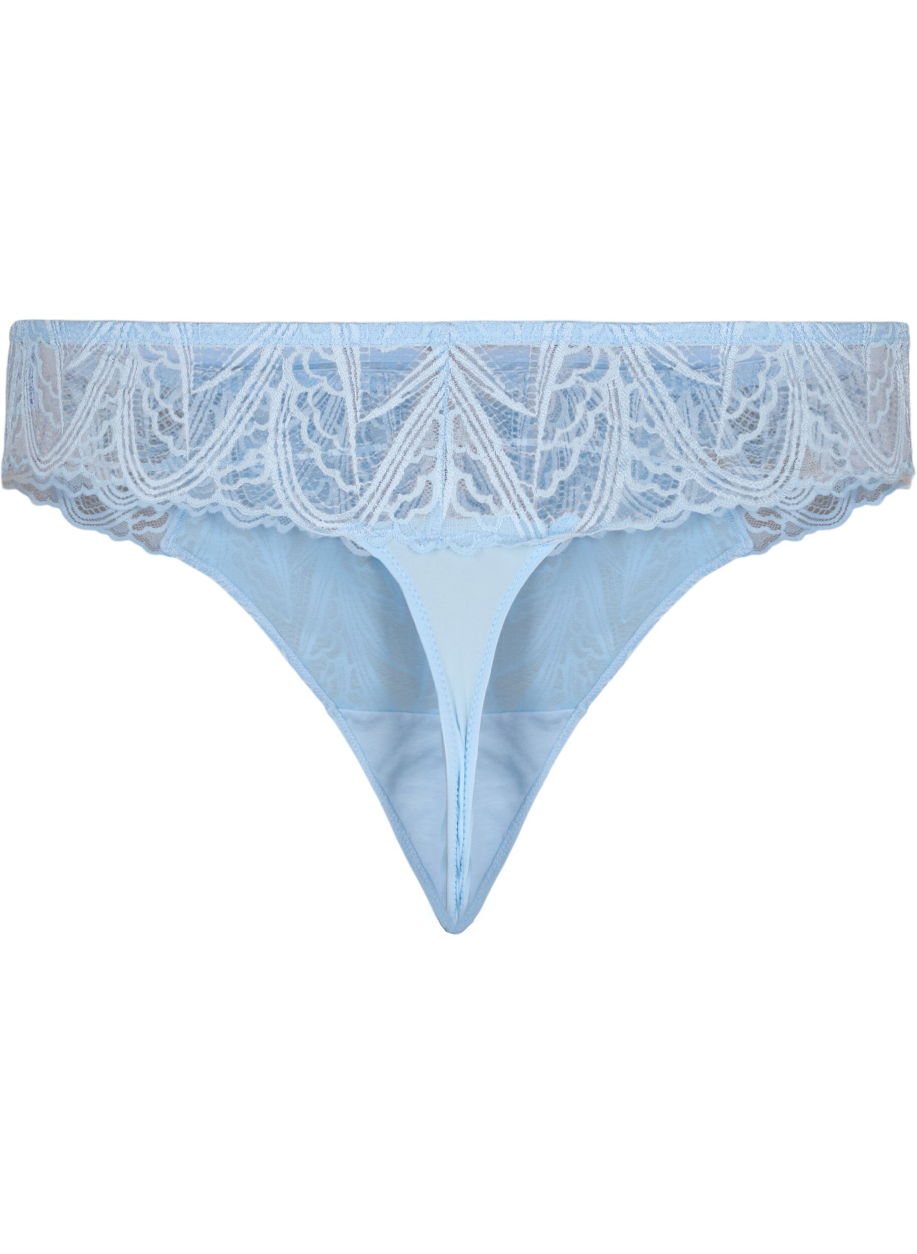 Zizzi String mit Spitze und normal hohem Bund, Blau, Packshot image number 1