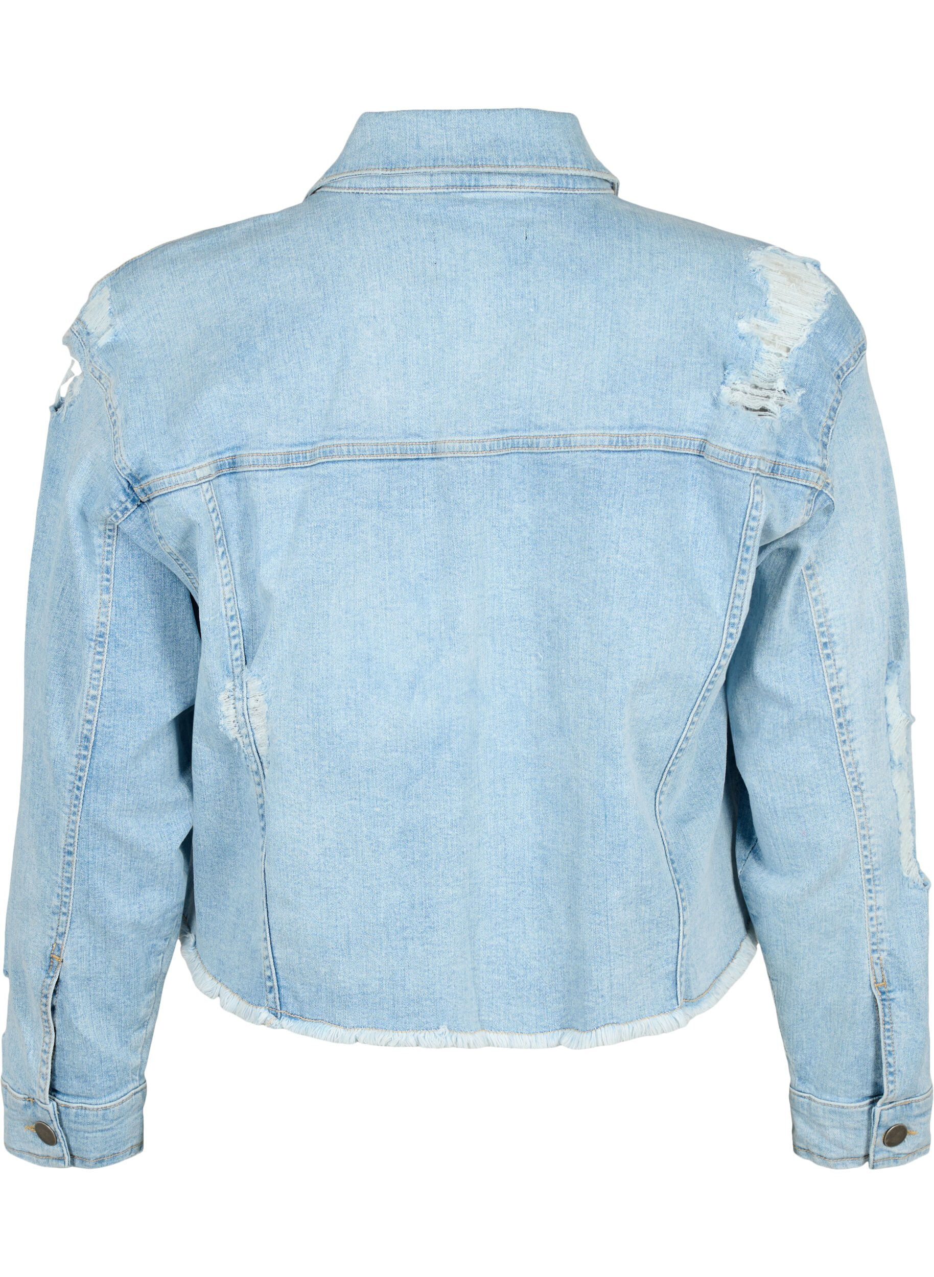 Zizzi Kurze Denim-Jacke mit Details in Used-Optik, Light Blue Denim, Packshot image number 1