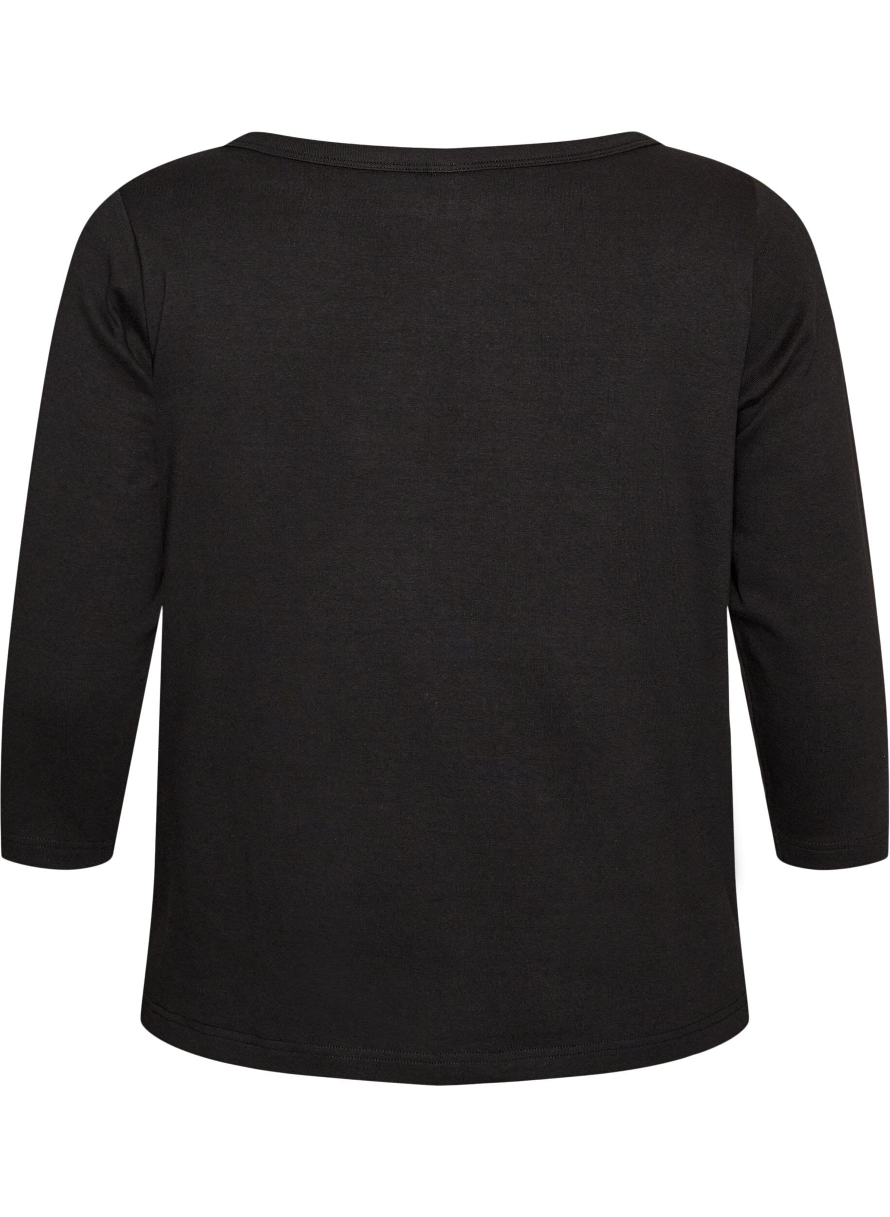 ZizziBasic-T-Shirt mit U-Boot-Ausschnitt und 3/4-&Auml;rmeln, Schwarz, Packshot image number 1