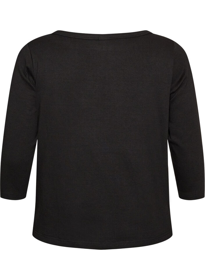 Basic-T-Shirt mit U-Boot-Ausschnitt und 3/4-&Auml;rmeln, Schwarz, Packshot image number 1