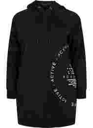 Langes Sweatshirt mit Kapuze und Printdetails, Black w. Logo Print, Packshot