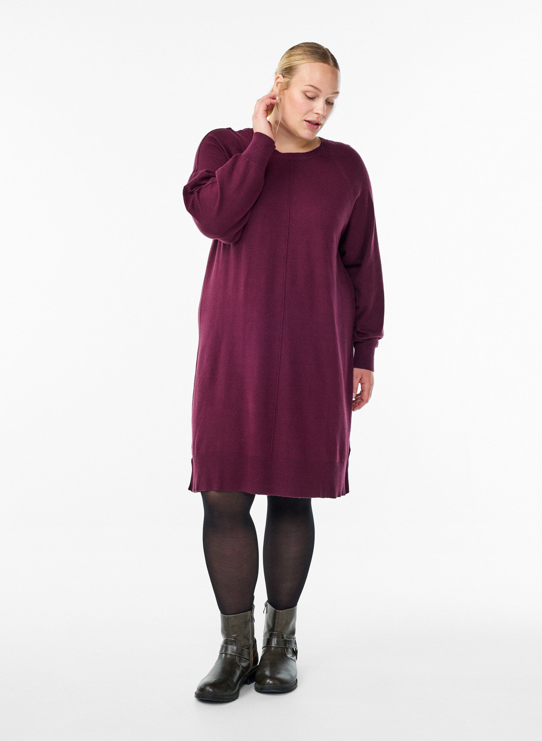 ZizziStrickkleid mit Raglan&auml;rmeln und Mittelnaht, Rot, Model image number 1