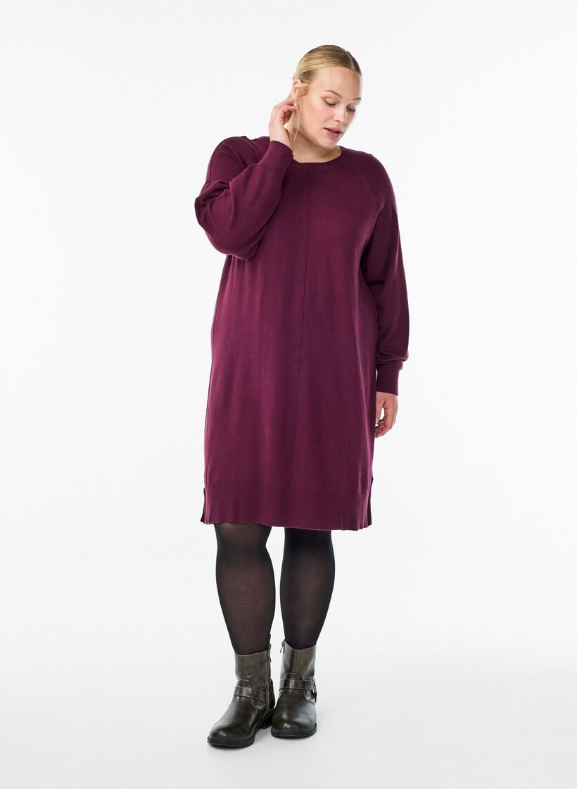 Strickkleid mit Raglan&auml;rmeln und Mittelnaht, Rot, Model image number 1