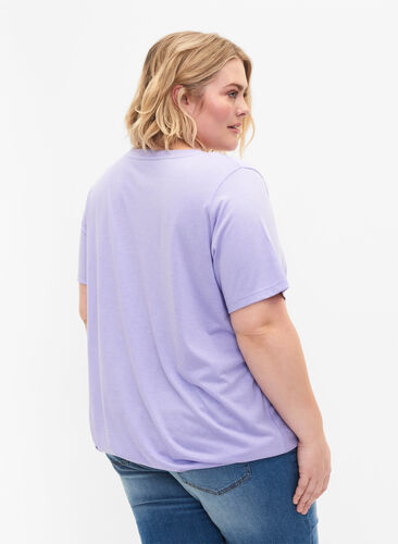 Meliertes T-Shirt mit elastischem Saum, Lavender Mél, Model image number 1