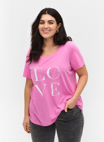 T-Shirt aus Baumwolle mit Print, Cyclamen LOVE, Model image number 0