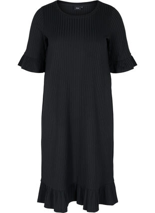 Kleid mit 2/4-Ärmeln und Rüschen, Black, Packshot image number 0