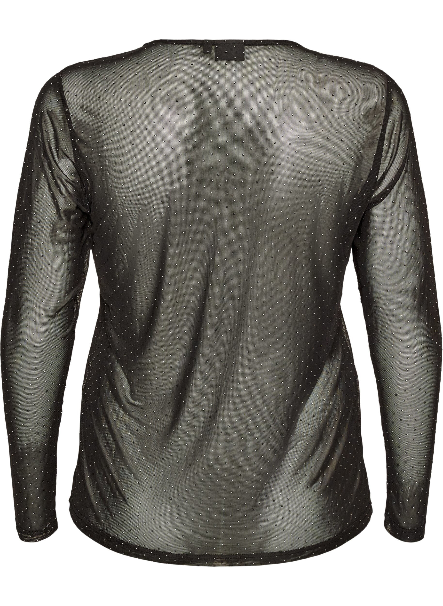 ZizziTransparente Bluse aus Mesh mit Strasssteinen, Schwarz, Packshot image number 1