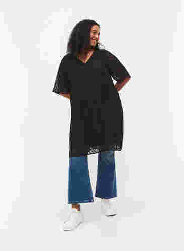 Kurzärmeliges Kleid mit Struktur , Black, Model image number 2