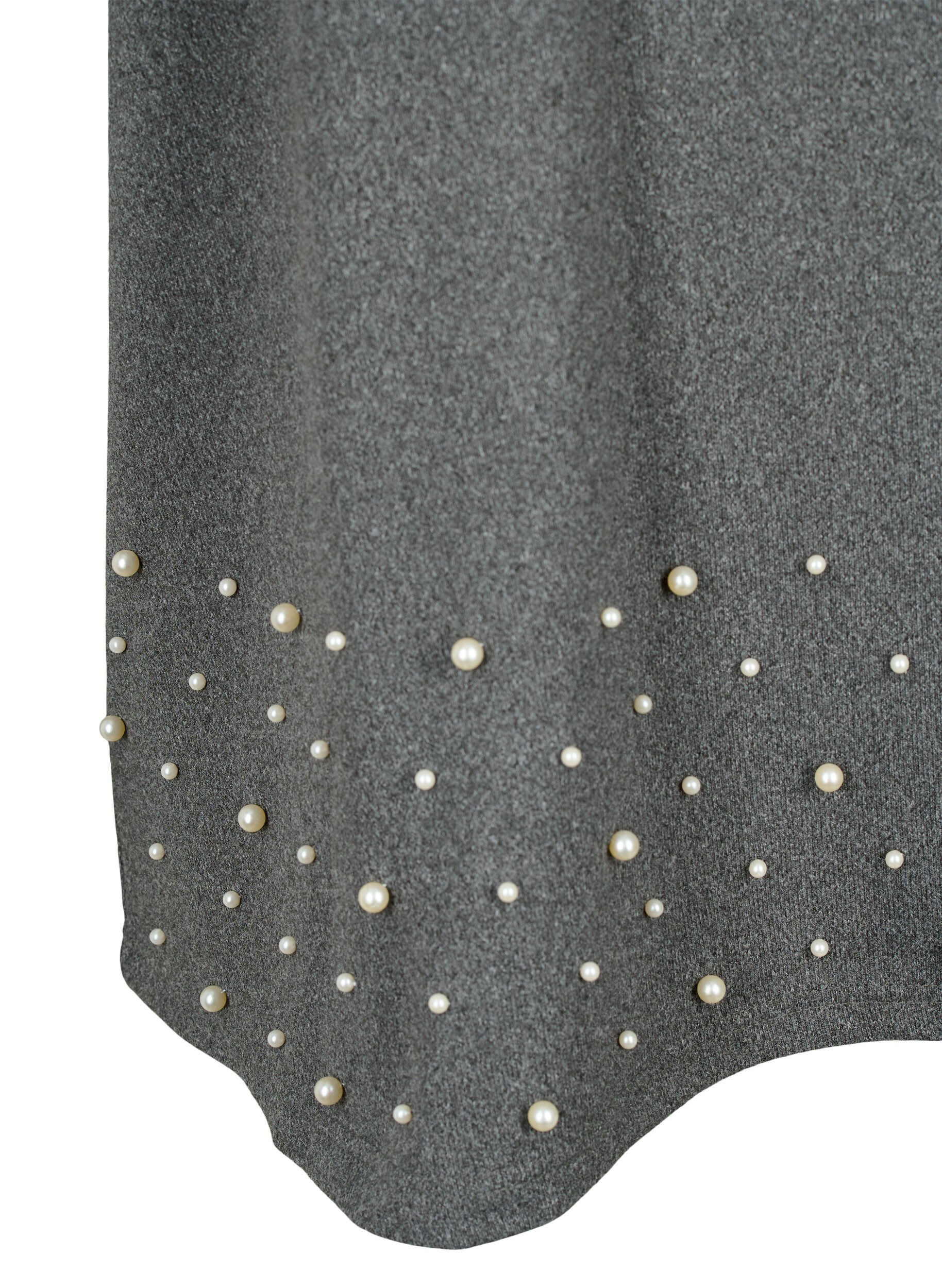Zizzi Bluse mit Perlen und 3/4 &Auml;rmeln, Dark Grey Melange, Packshot image number 3