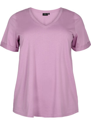 Baumwoll-T-Shirt mit V-Ausschnitt, Lavender Herb, Packshot image number 0