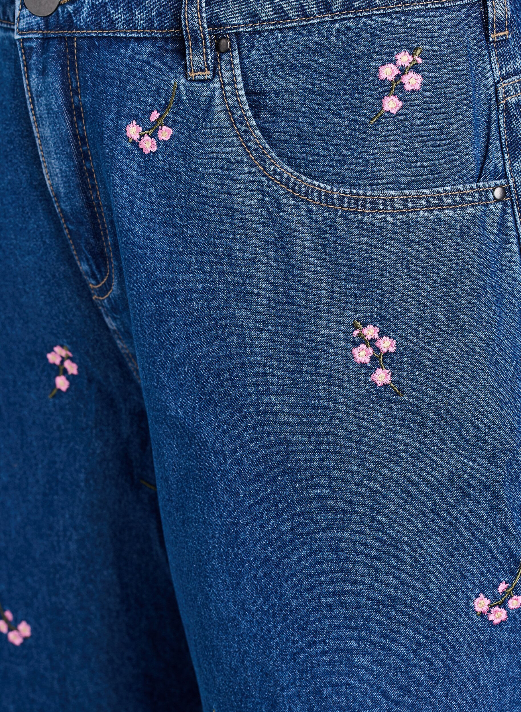 Zizzi Denim-Shorts mit aufgestickten Blumen, Blau, Packshot image number 2