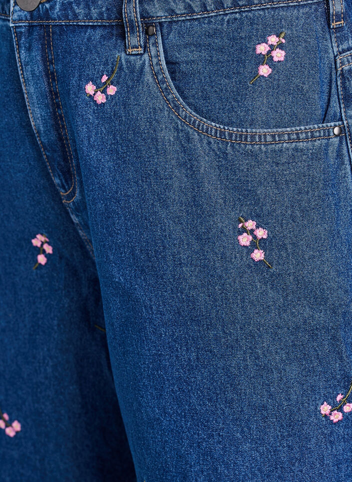 Denim-Shorts mit aufgestickten Blumen, Blau, Packshot image number 2