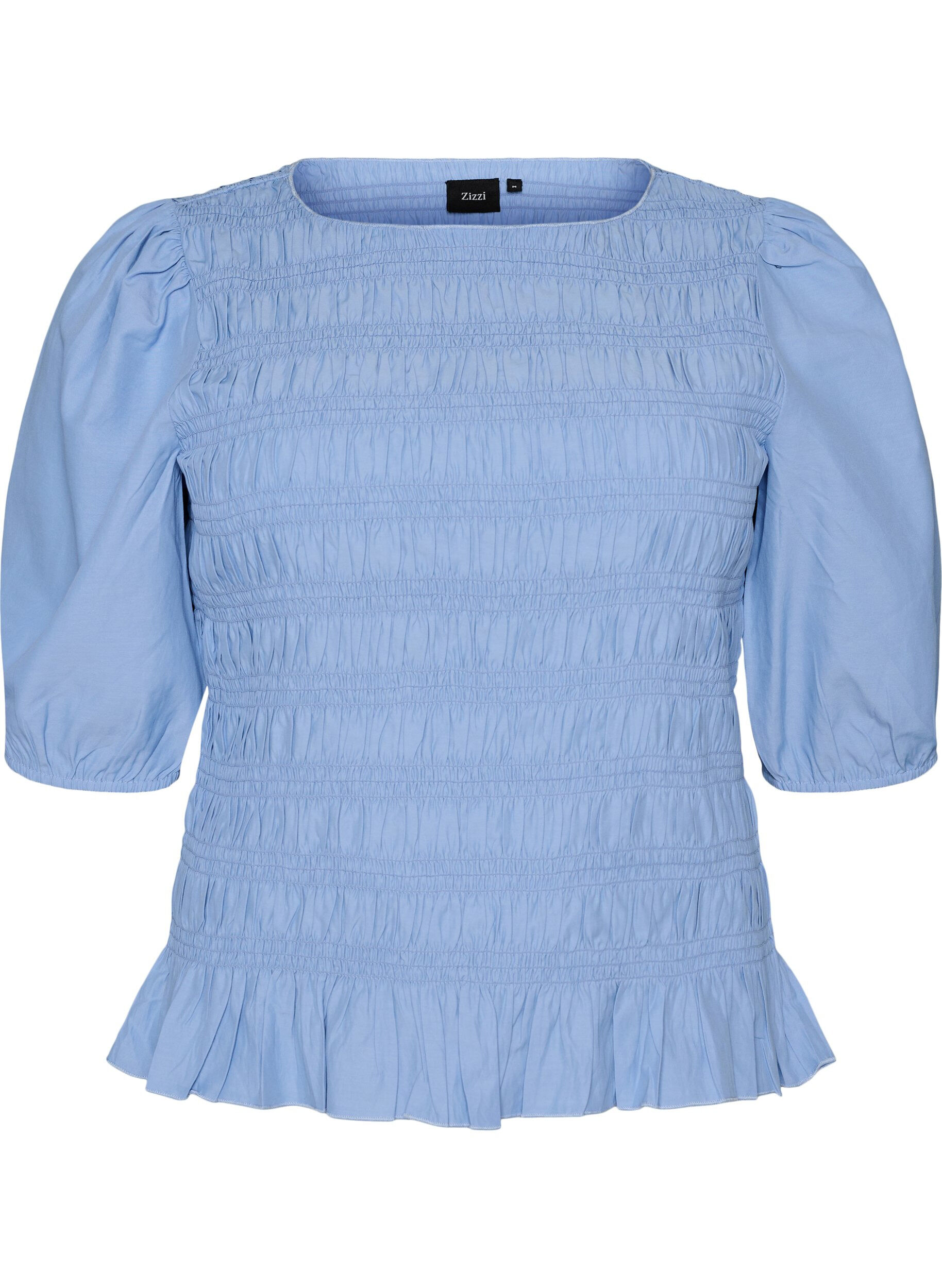 Smockbluse mit R&uuml;schensaum und U-Boot-Ausschnitt