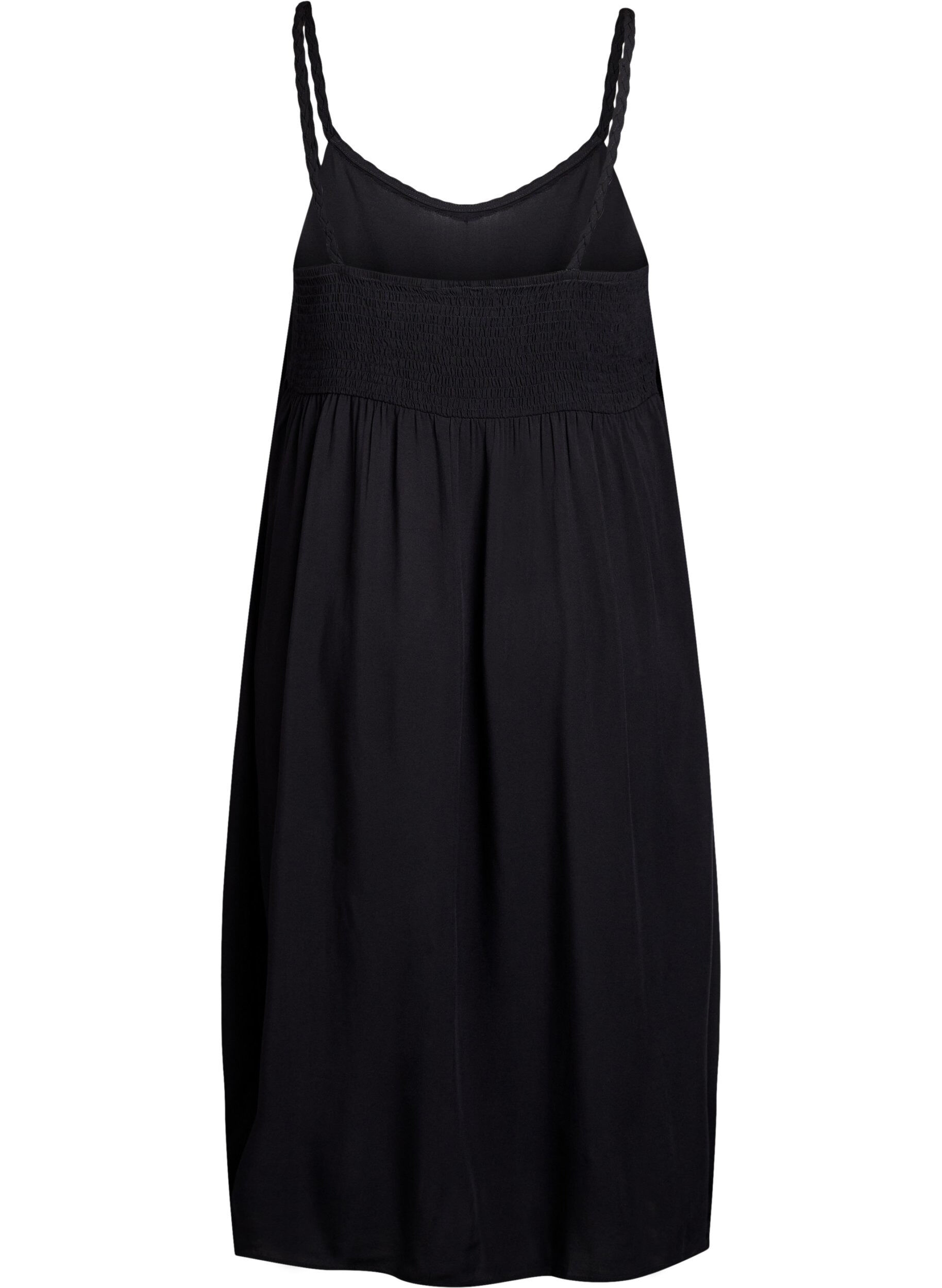 Zizzi Midi-Tr&auml;gerkleid mit gesmoktem R&uuml;ckenteil, Schwarz, Packshot image number 1