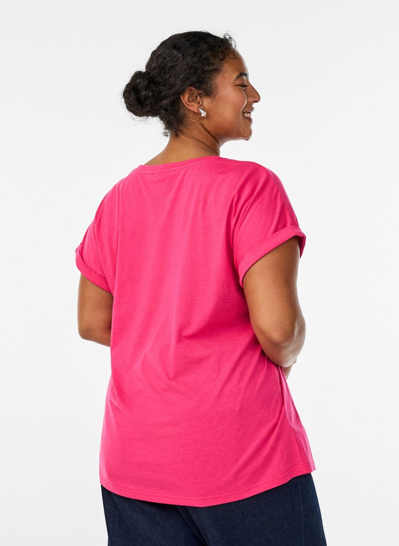 T-Shirt aus Baumwollmischung mit kurzen &Auml;rmeln, Pink, Model image number 2