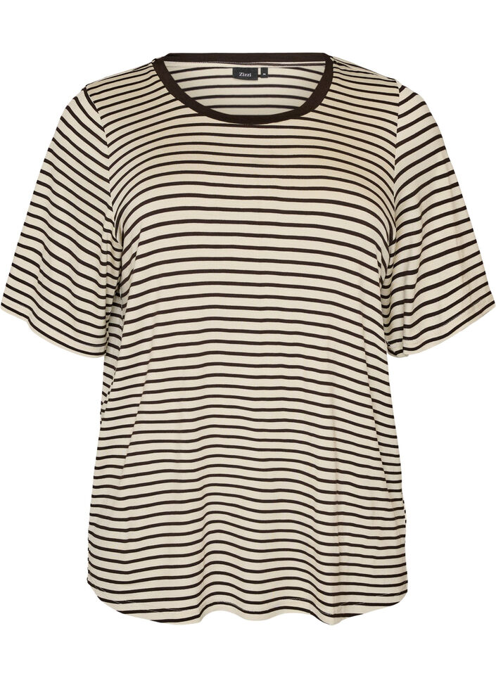 Gestreiftes T-Shirt aus TENCEL&trade; Lyocell, Braun, Packshot image number 0
