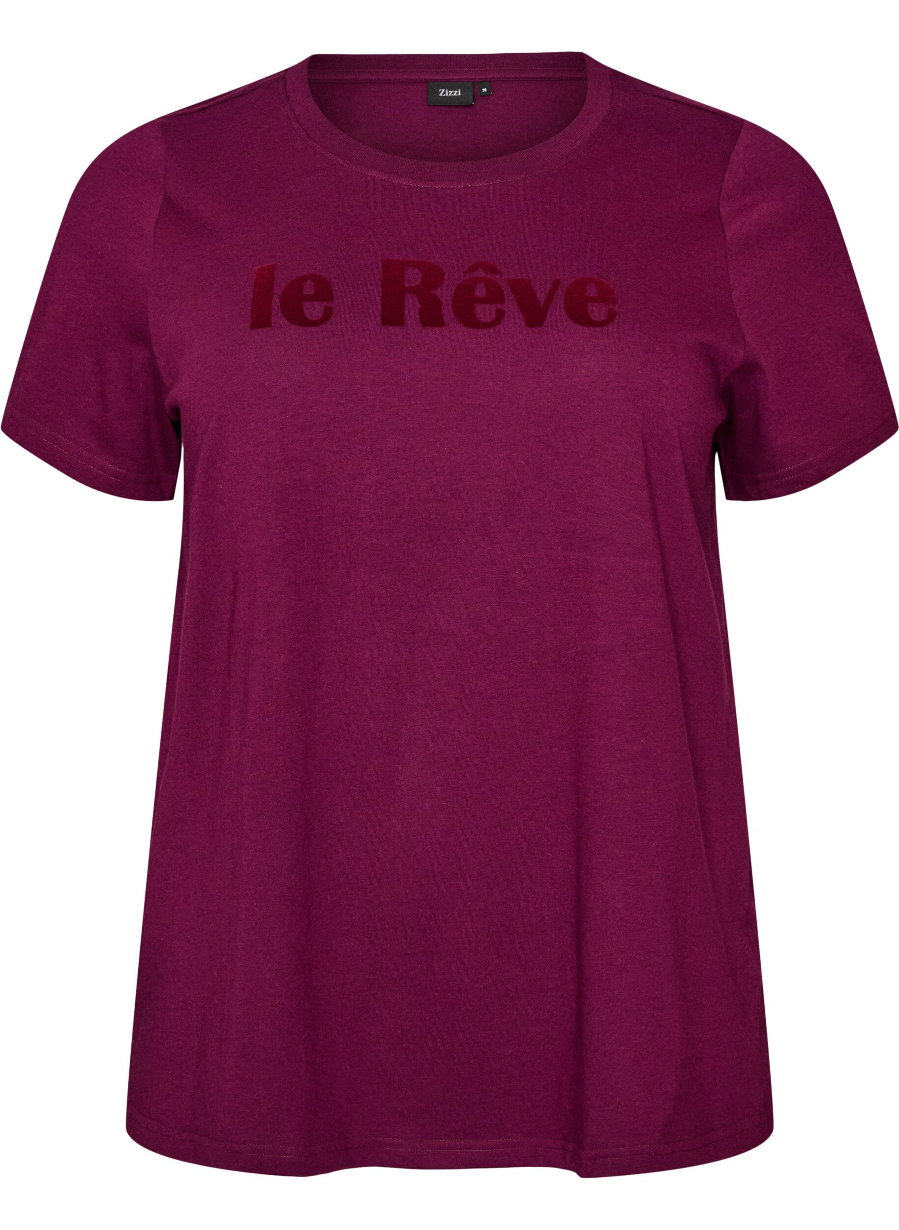 ZizziT-Shirt aus Bio-Baumwolle mit Text aus Velours, Lila, Packshot image number 0