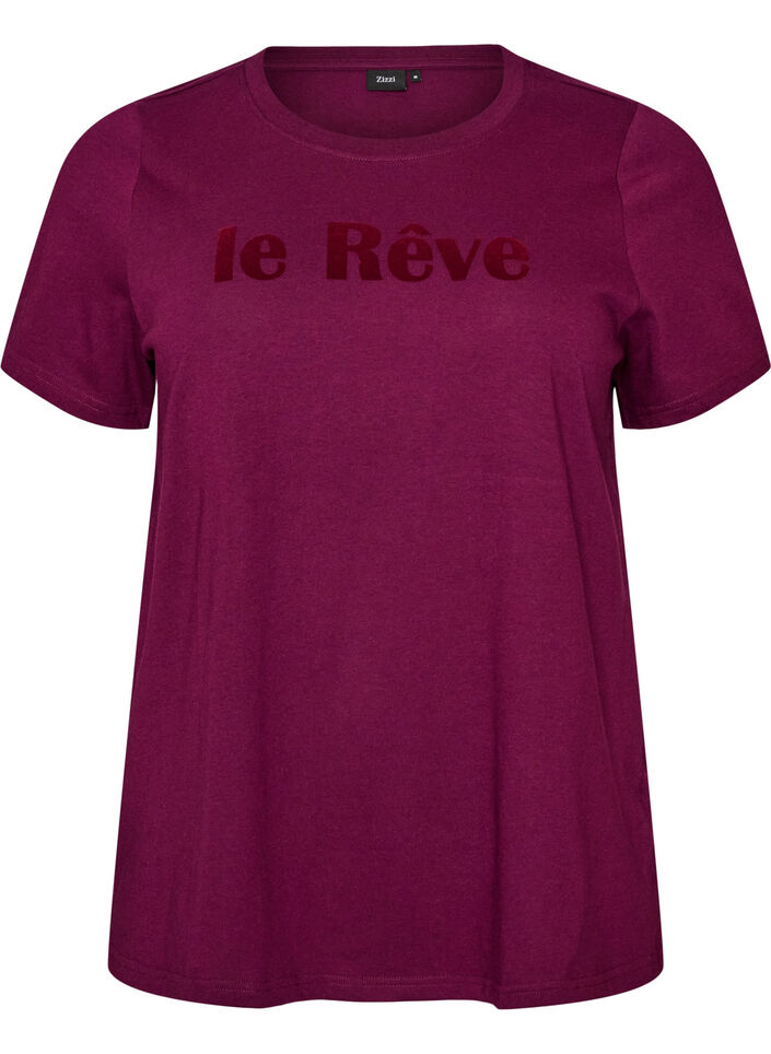 T-Shirt aus Bio-Baumwolle mit Text aus Velours, Lila, Packshot image number 0