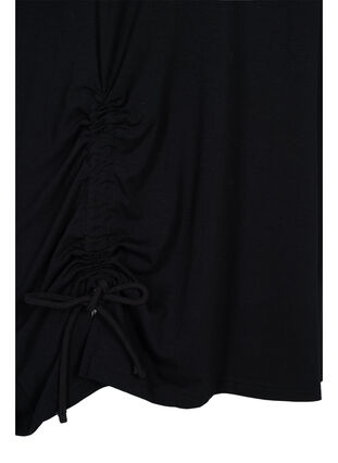 Kurzarm Tunika aus Viskose mit Schnüren Details, Black, Packshot image number 3