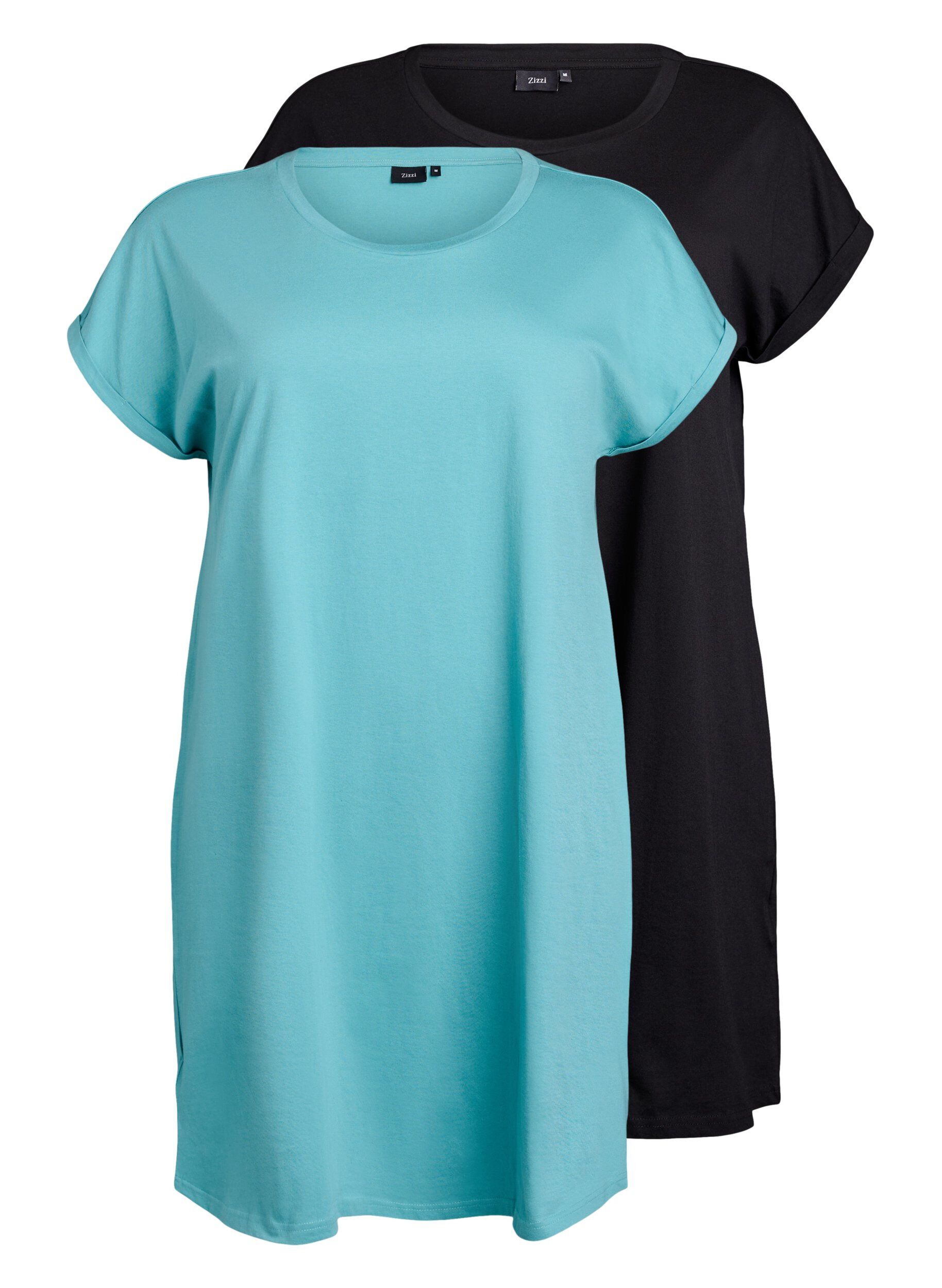 Zizzi 2er-Pack T-Shirt-Kleid mit kurzen &Auml;rmeln, Blau, Packshot image number 0