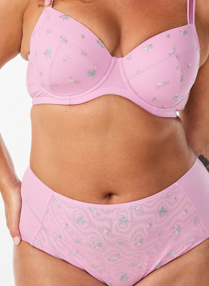 Gepolsterter BH mit Mesh und gebl&uuml;mter Stickerei, Rot, Model image number 3