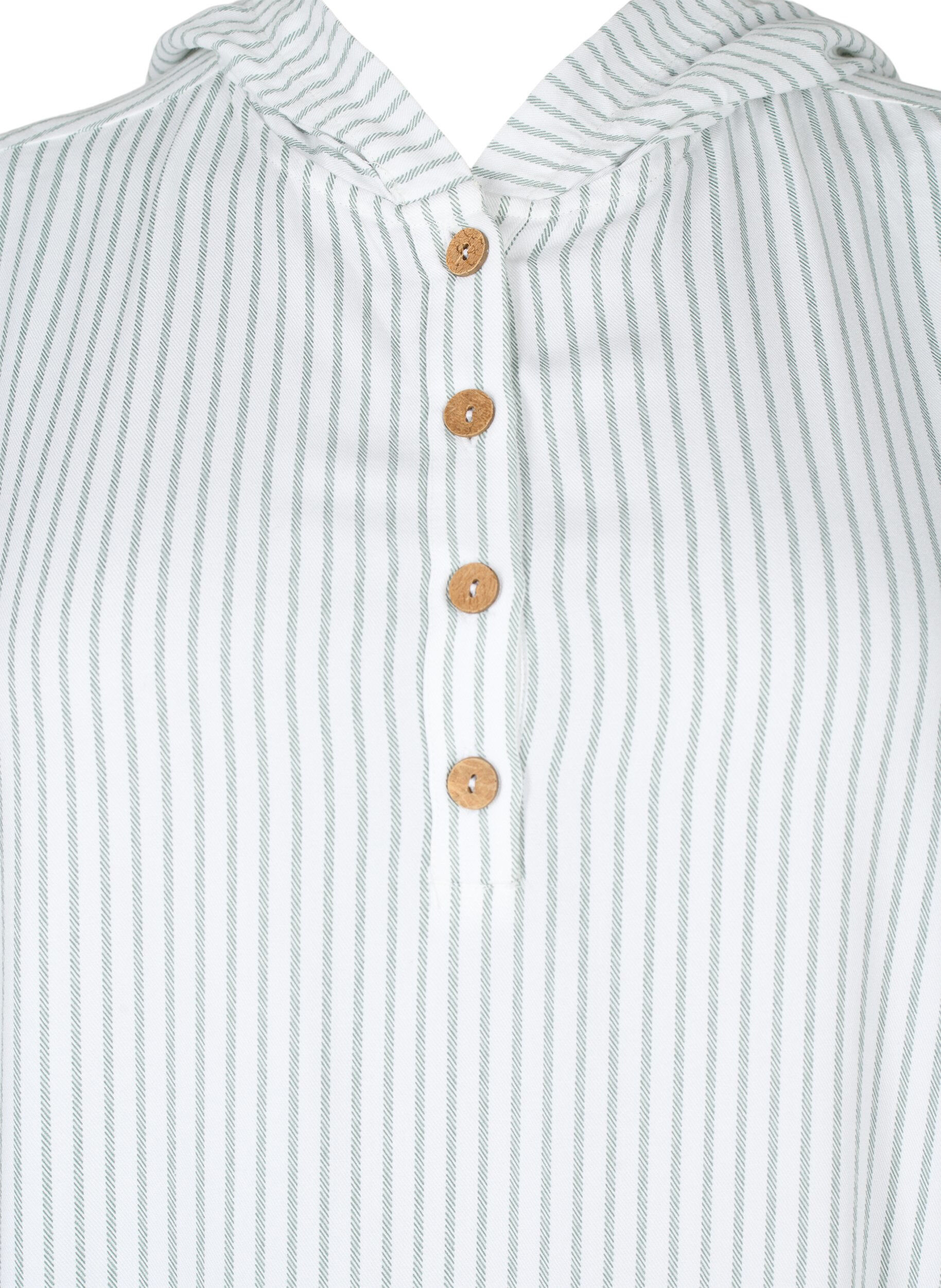 Zizzi Kurz&auml;rmelige Viskose-Tunika mit Kapuze, Chinois Green Stripe, Packshot image number 2