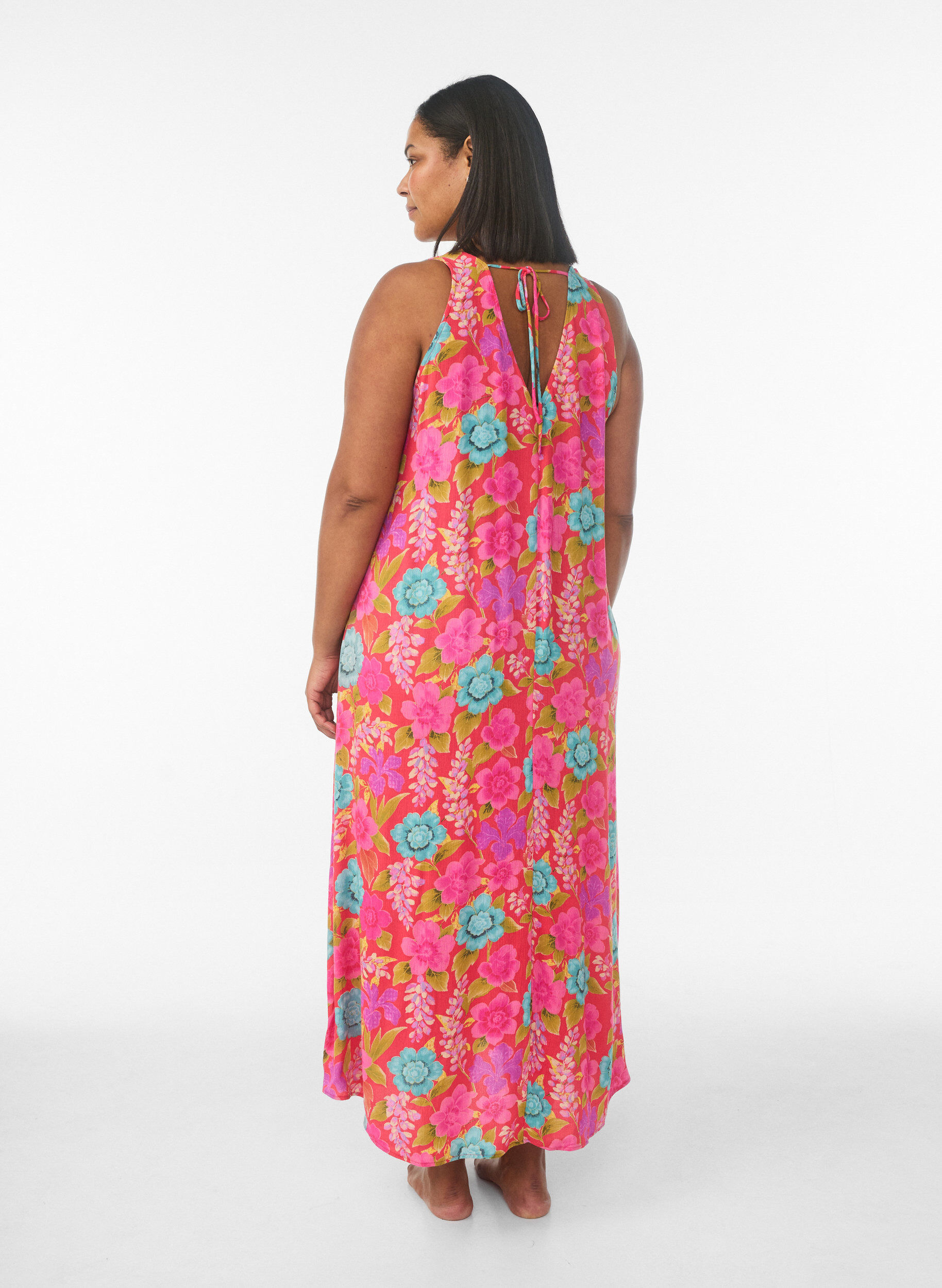 Zizzi &Auml;rmelloses Maxikleid in A-Linie mit V-Ausschnitt, Rot, Model image number 1