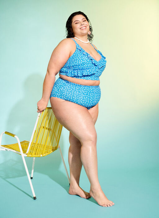 Extra hoch taillierte Bikini-Hose mit Blumenprint, Blue Flower Print, Image image number 0