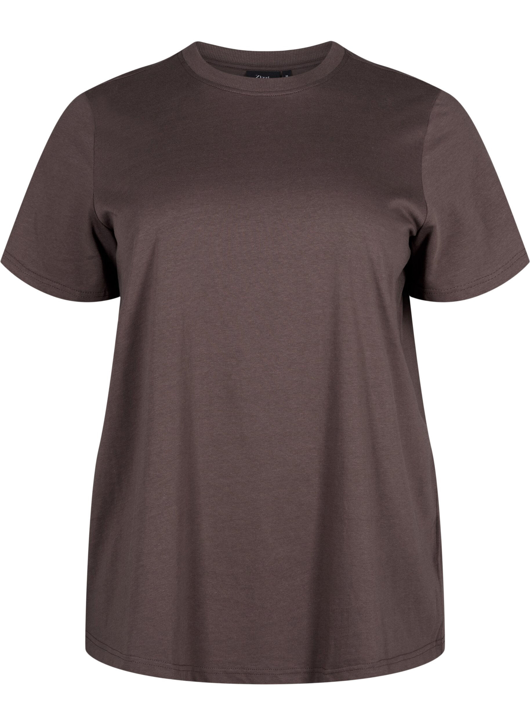Zizzi Basic-T-Shirt aus Baumwolle mit Rundhalsausschnitt, Braun, Packshot image number 0