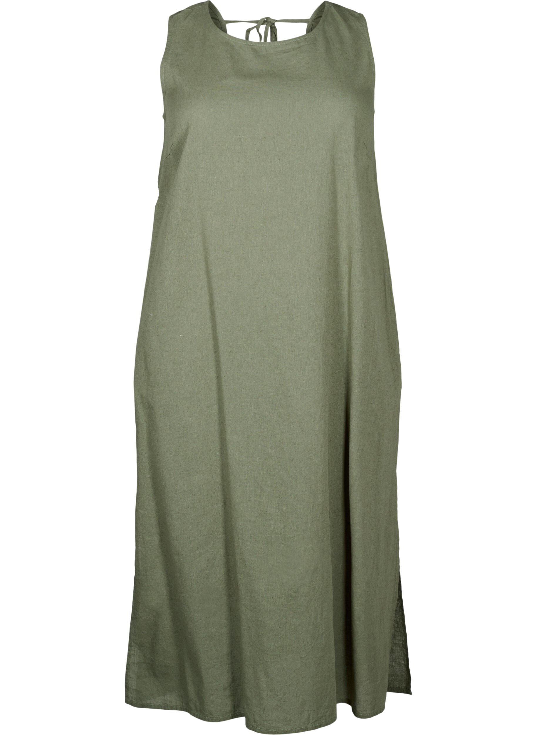 Zizzi &Auml;rmelloses Kleid aus Baumwollmischung mit Leinen, Deep Lichen Green, Packshot image number 0