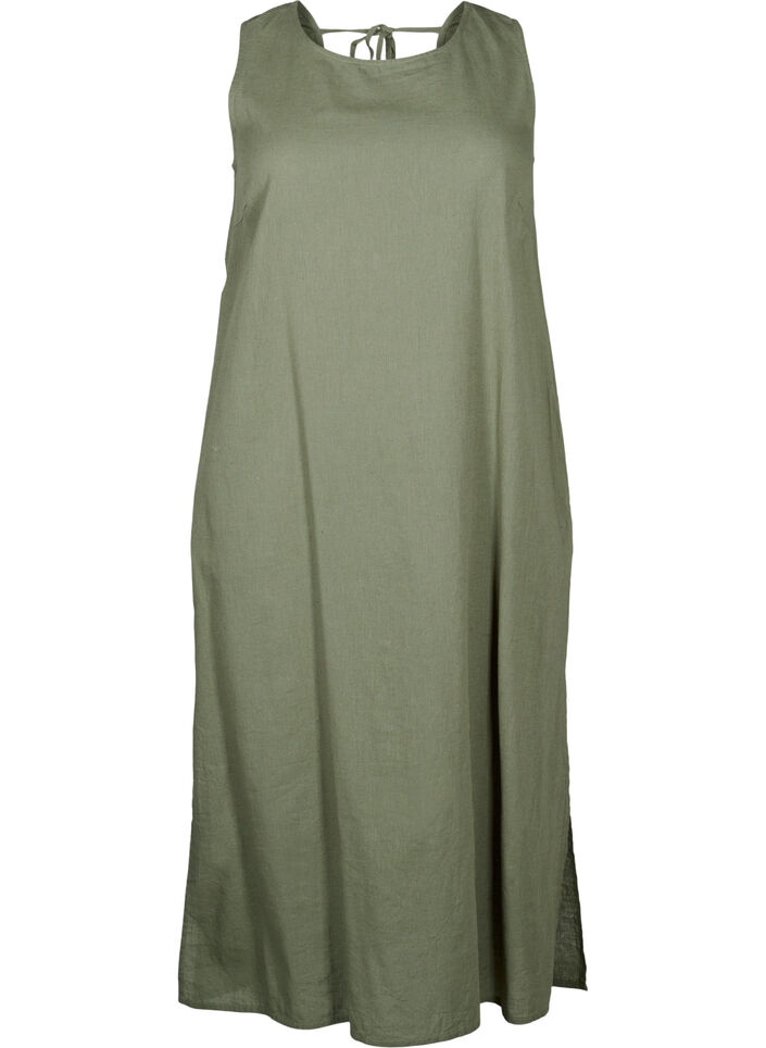 Ärmelloses Kleid aus Baumwollmischung mit Leinen, Deep Lichen Green, Packshot image number 0