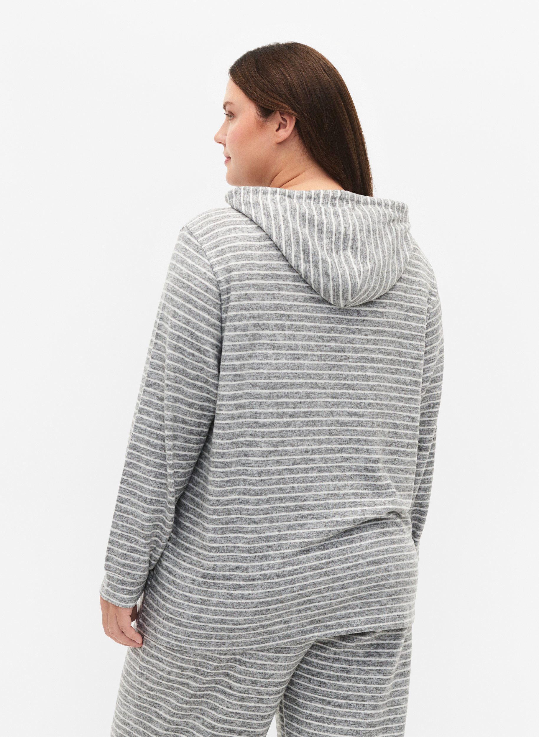 Zizzi Lockerer Hoodie mit Streifen, DGM Stripe, Model image number 1