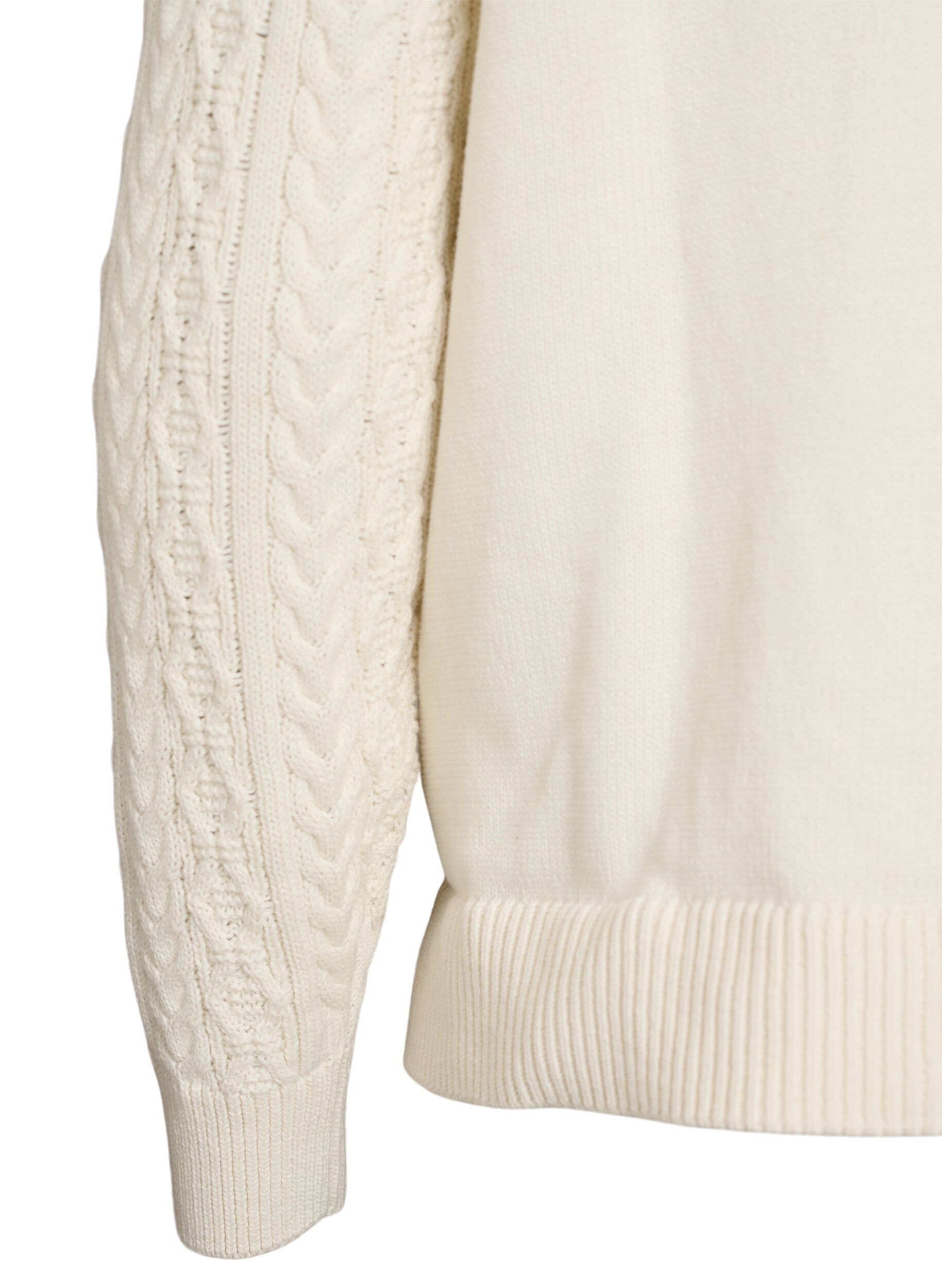 Zizzi Strickbluse mit Zopfmuster und bestickten Blumen, Wei&szlig;, Packshot image number 3