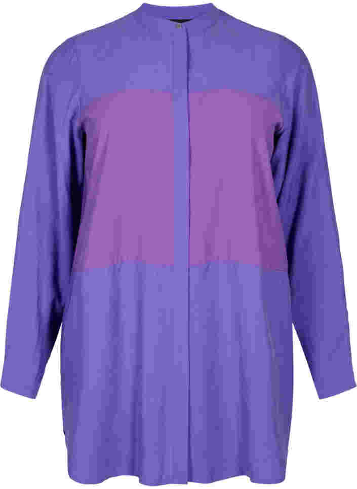 Lange Hemdbluse mit Color-Block, Purple Block, Packshot