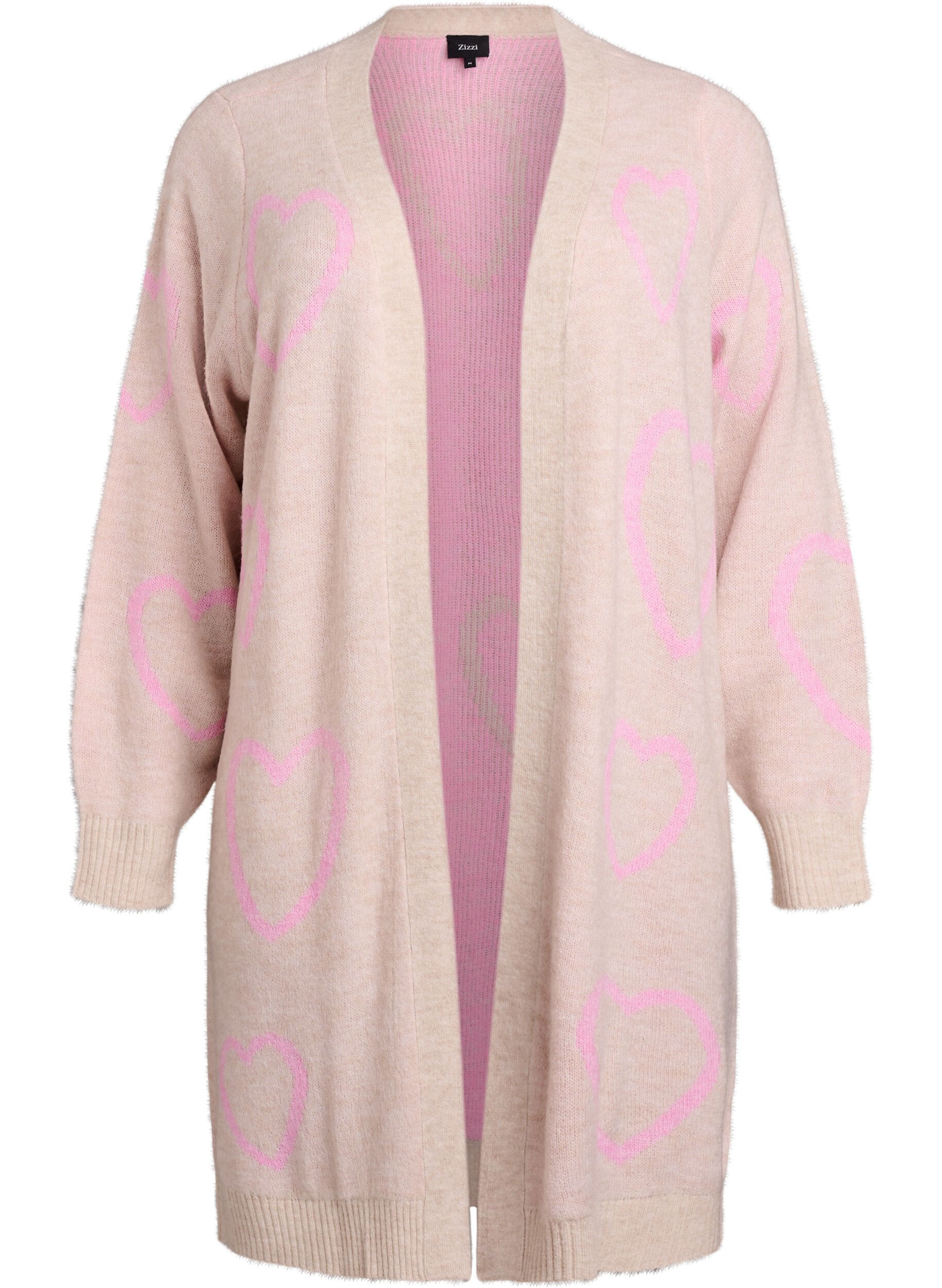 Lange Strickjacke mit Ton-in-Ton-Herzen