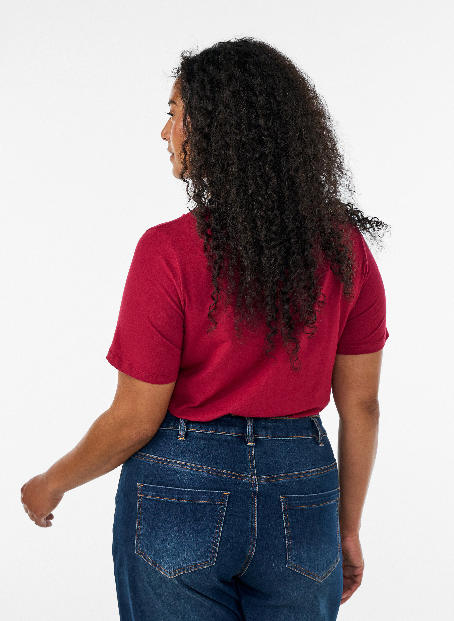 ZizziEinfarbiges basic T-Shirt aus Baumwolle, Rot, Model image number 2