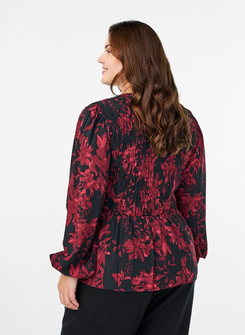 Bluse mit Puff und langen &Auml;rmeln, Schwarz, Model image number 2
