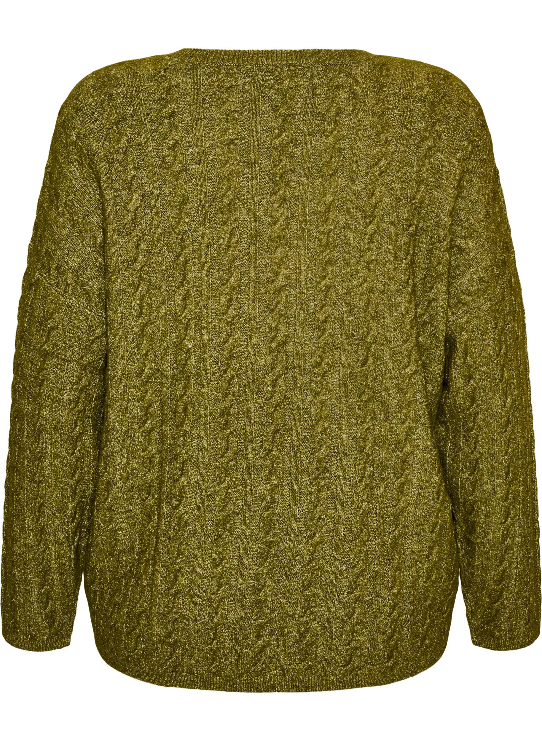 ZizziBluse aus Strick mit Zopfmuster und V-Ausschnitt, Gr&uuml;n, Packshot image number 1