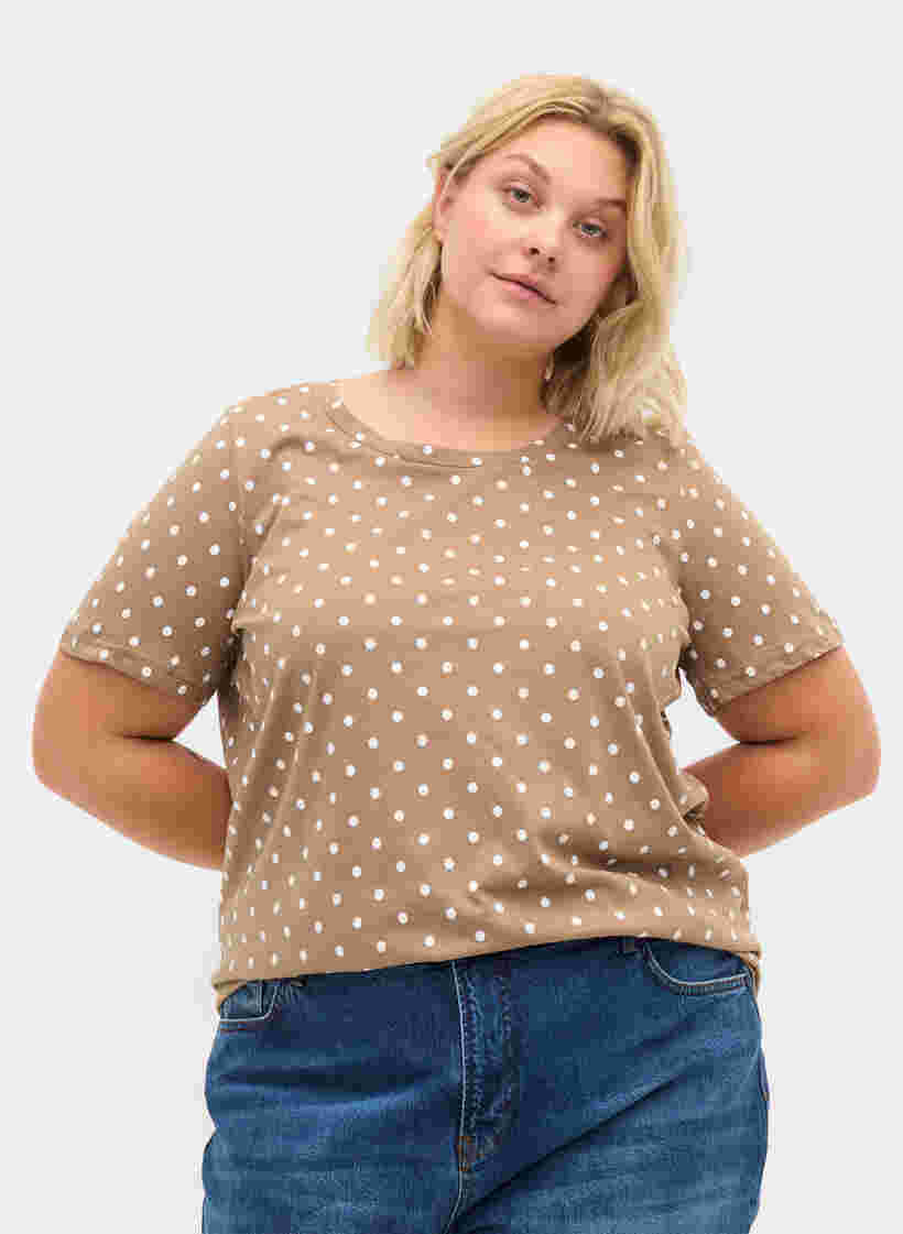 Gepunktetes T-Shirt aus Baumwolle, Desert Taupe W. Dot, Model image number 0