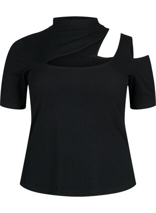 Kurzärmelige Bluse mit Cut-Out, Black, Packshot image number 0