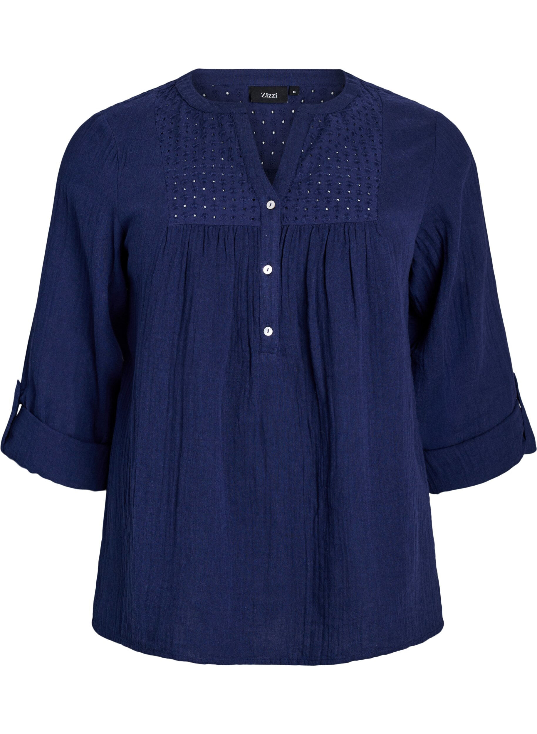 Zizzi Bluse aus Baumwollmusselin mit Lochstickerei, Blau, Packshot image number 0