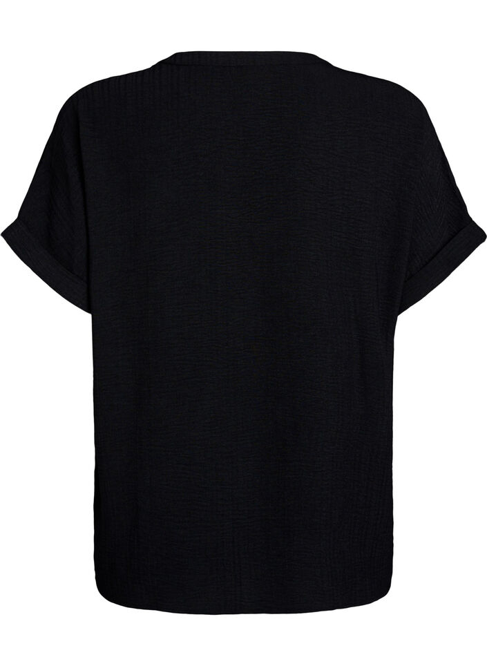 Lockere Bluse mit kurzen &Auml;rmeln, Schwarz, Packshot image number 1