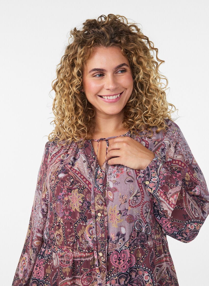 Midikleid mit Paisley-Muster und elastischem Bund, Lila, Model image number 2