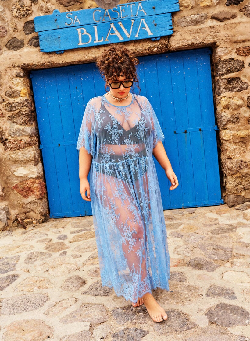 Midikleid aus transparenter Spitze mit kurzen &Auml;rmeln, lila, Image image number 0