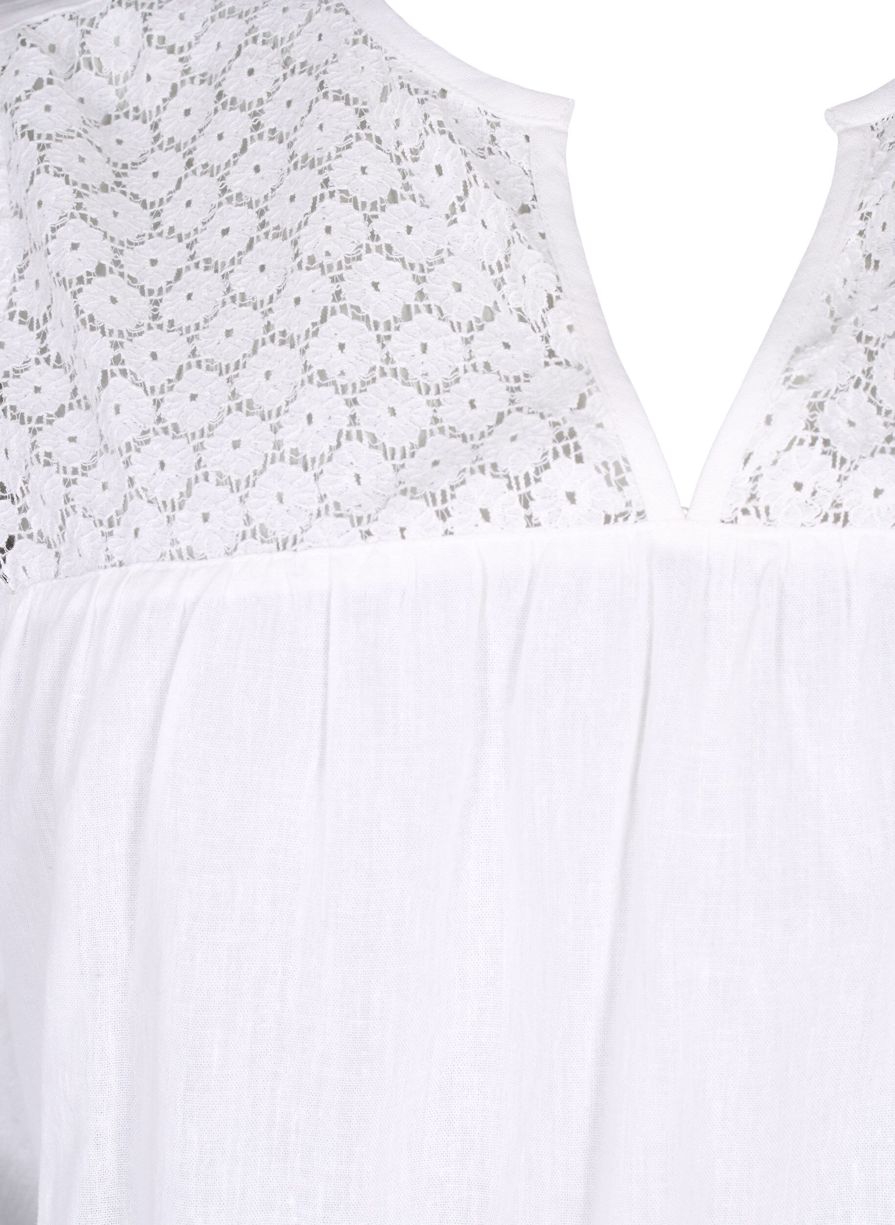 Zizzi Kleid aus einer Baumwollmischung mit Leinen und H&auml;keldetails, Bright White, Packshot image number 2