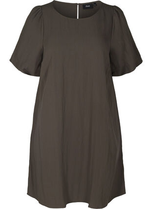 Kurzarm Kleid aus Viskose mit A-Linie, Kaki, Packshot image number 0