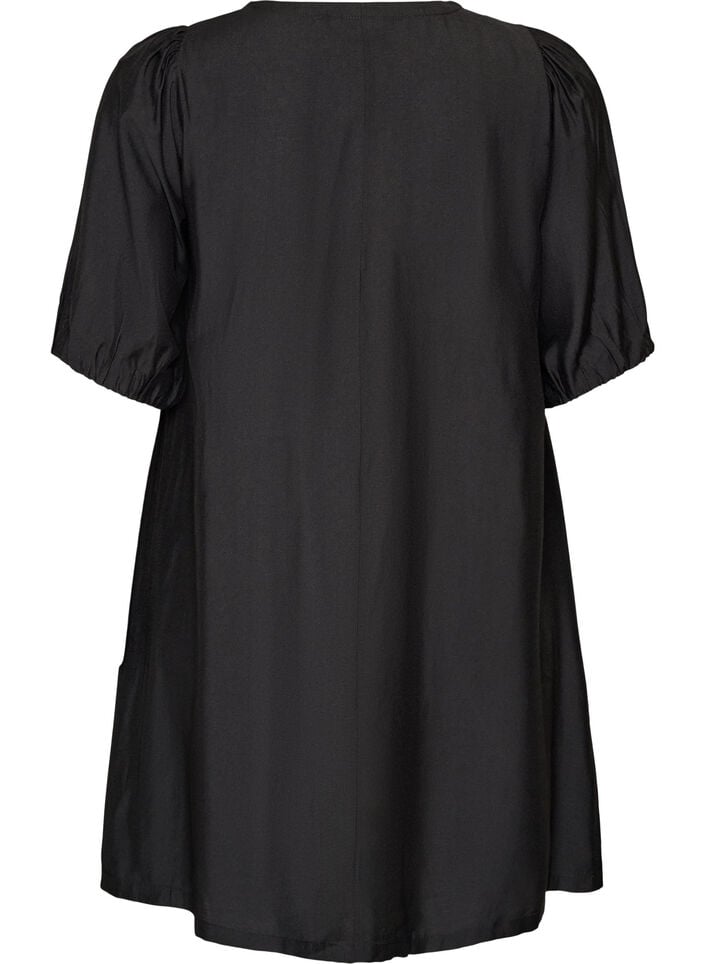 Kurzes A-Linien-Kleid mit V-Ausschnitt, Schwarz, Packshot image number 1