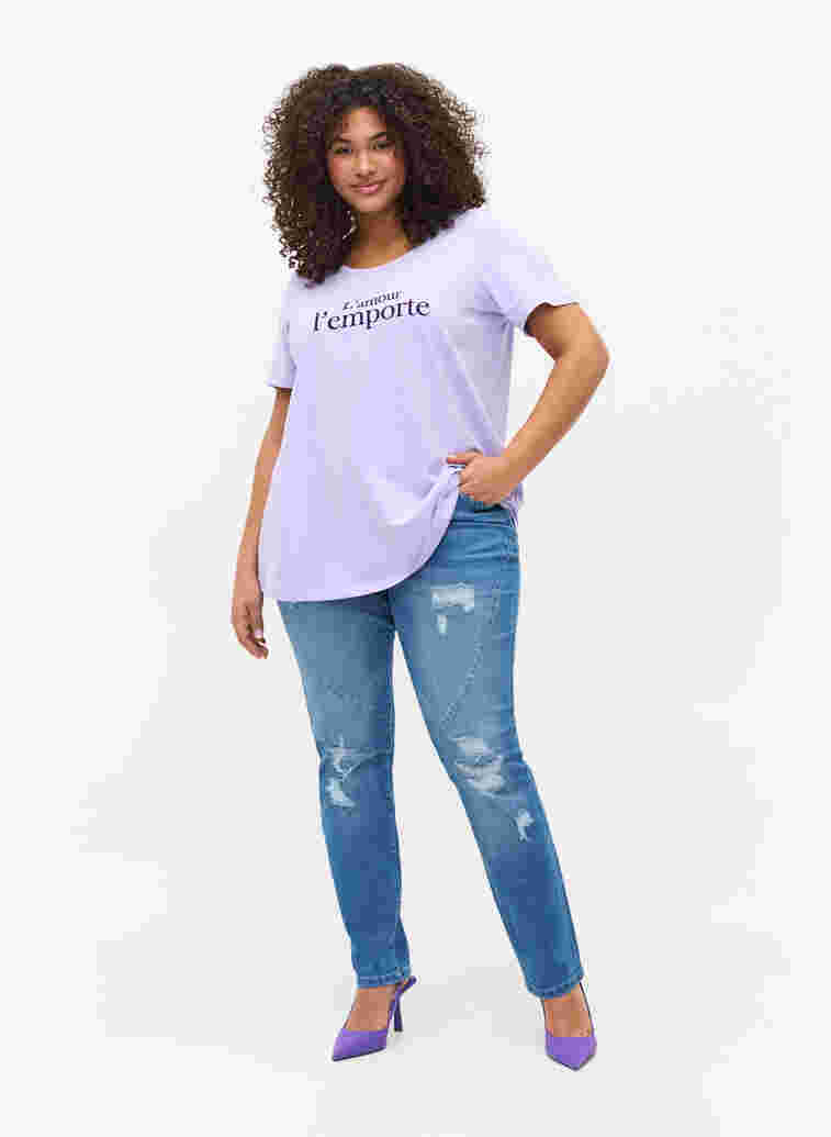 Kurzarm T-Shirt aus Baumwolle mit Aufdruck,  Lavender LAMOUR, Model image number 2